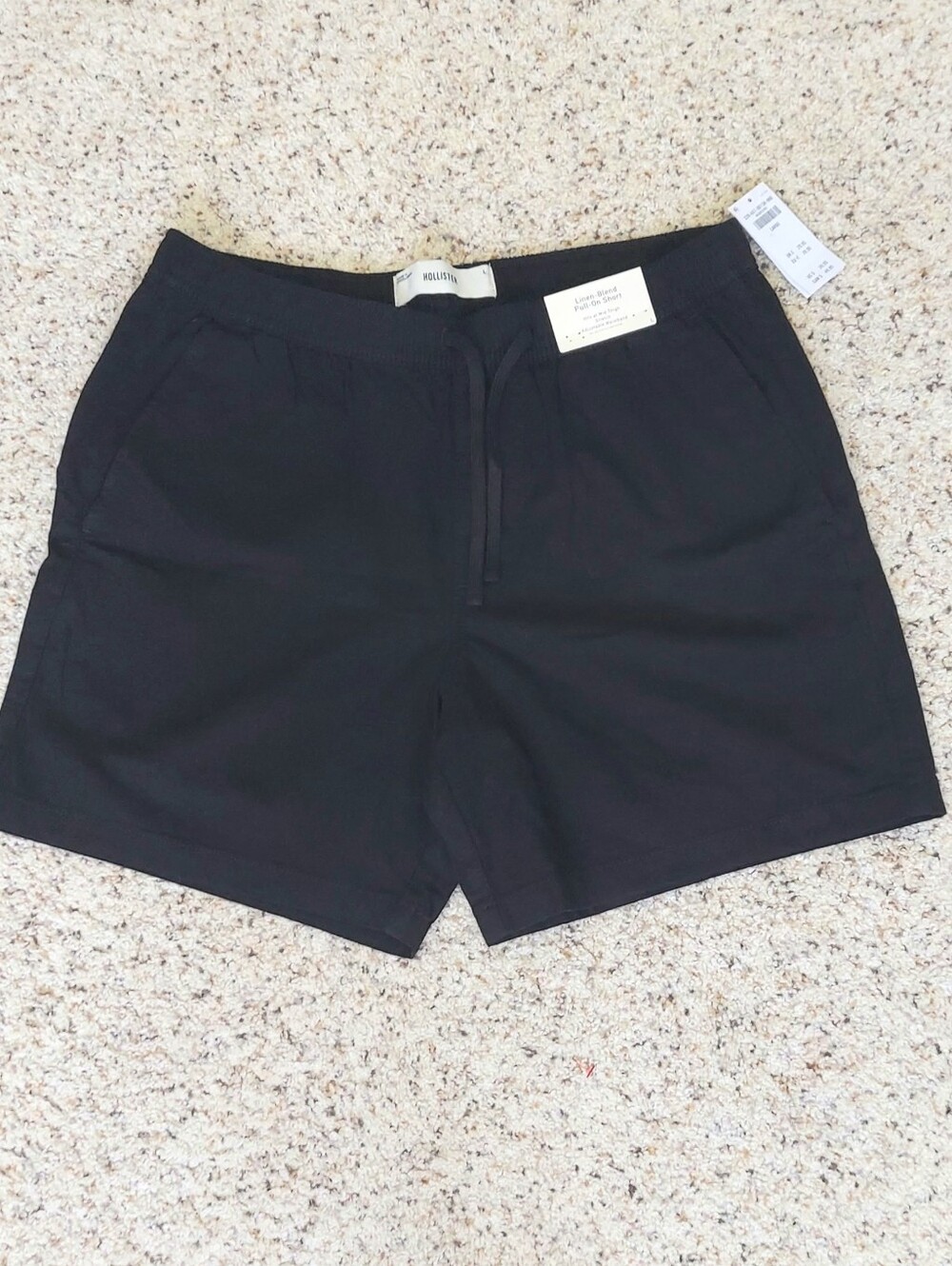NWT Hollister Linen Blend Pull On Stretch Black Shorts Mens Large